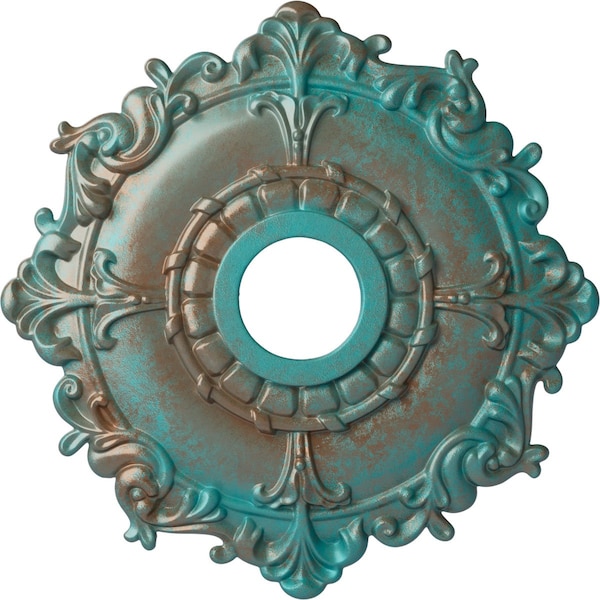 Ekena Millwork Riley Ceiling Medallion (Canopies up to 4 5/8"), 18"OD x 3 1/2"ID x 1 1/2"P, Copper Green Patina CM18RLCGS - main